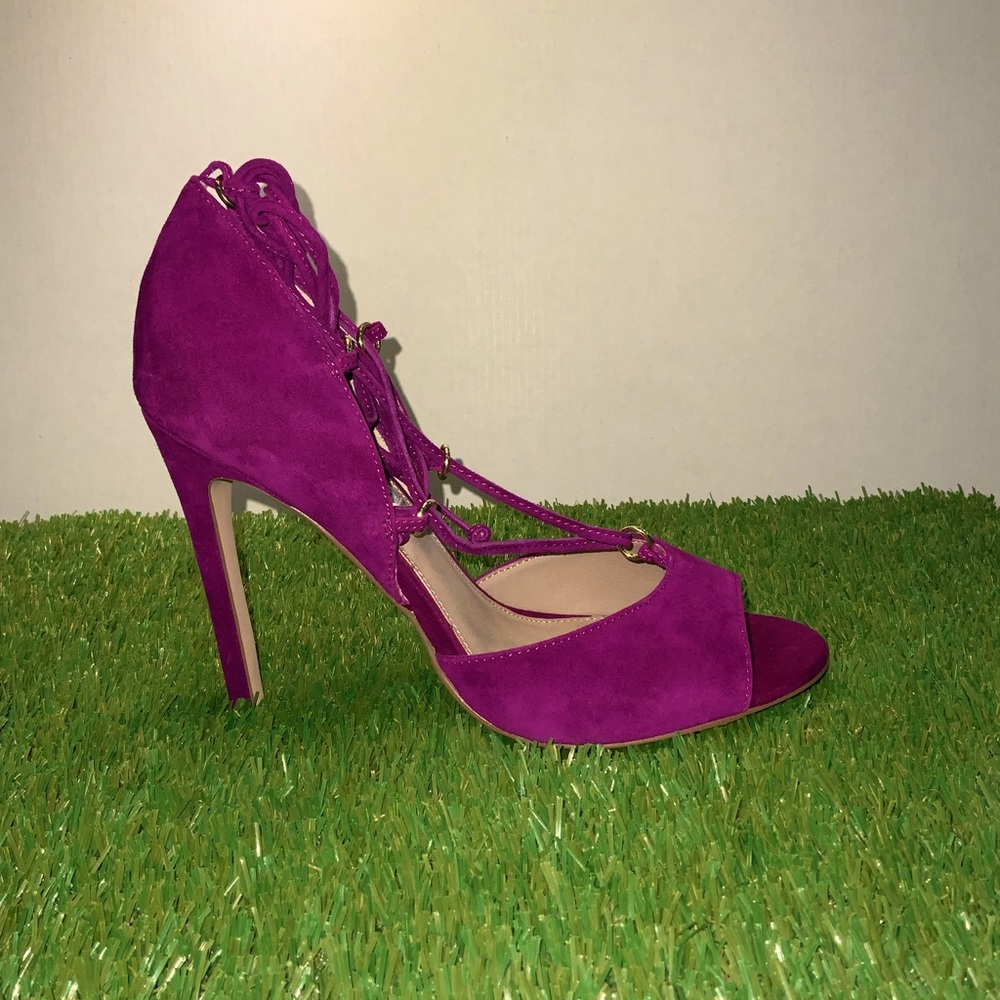 STEVE MADDEN - Never Worn | Fuchsia Lace-Up Sandal Heels in Suede | Size 7.5